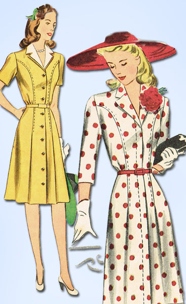 1940s Vintage Simplicity Sewing Pattern 4650 Misses WWII Dress & Dickey Sz 30 B