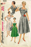 1950s Original Vintage Simplicity Sewing Pattern 4650 Misses Street Dress 36B