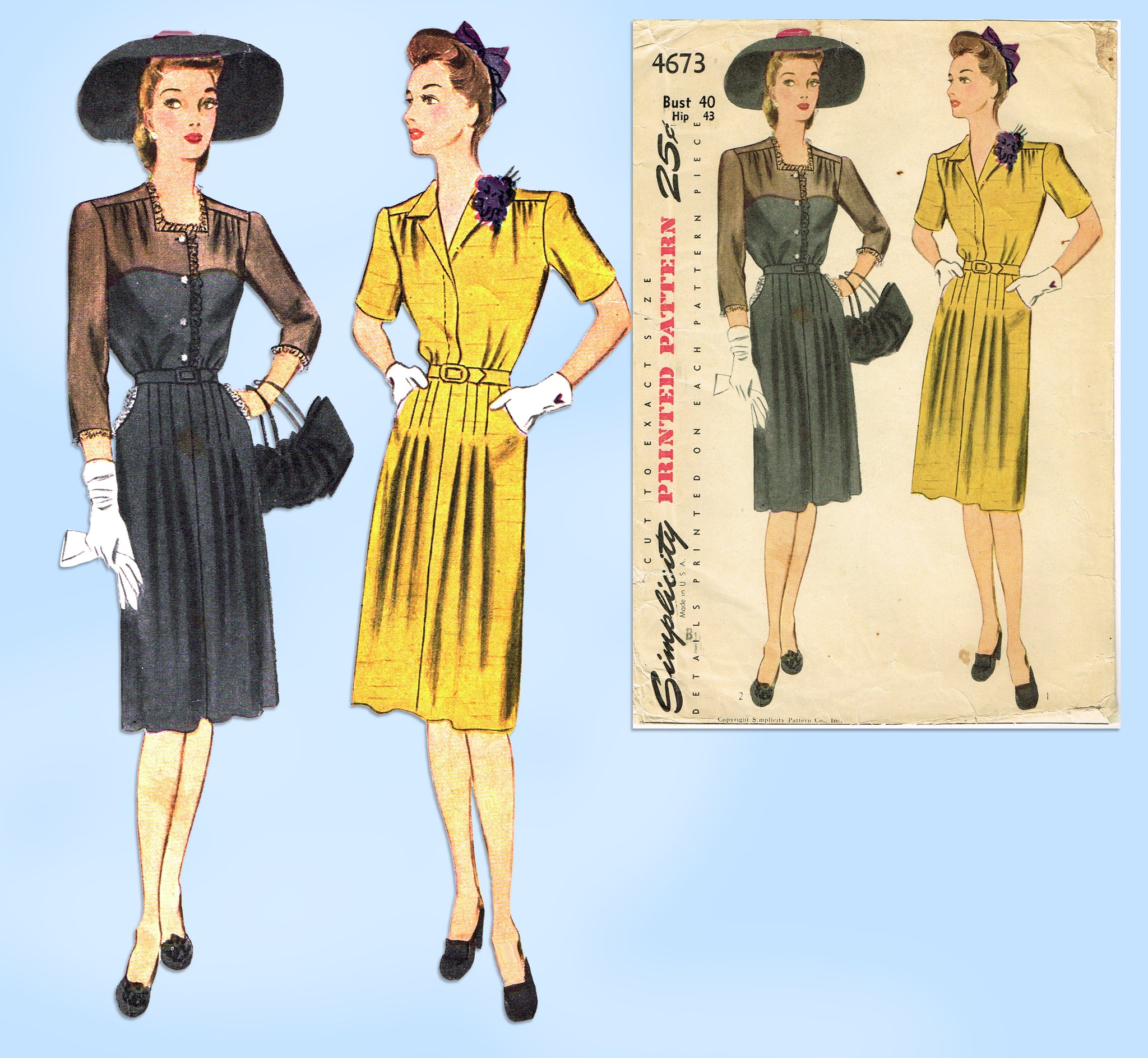 1940s Vintage Simplicity Sewing Pattern 4673 Uncut Dinner Dress 40 B –  Vintage4me2