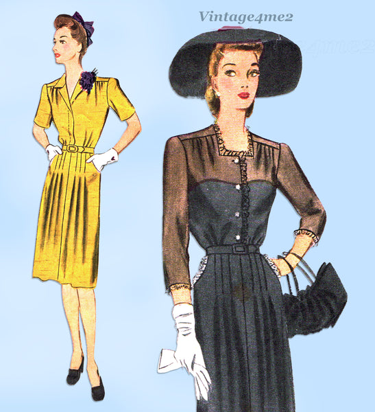 1940s Vintage Simplicity Sewing Pattern 4673 Uncut Plus Size Dinner Dress 40 B