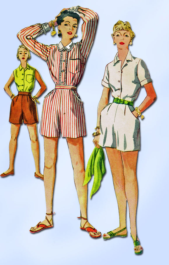 1950s Misses Simplicity Sewing Pattern 4681 FF Misses Shirt and Shorts Sz 14 32B
