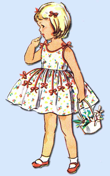 1950s Vintage Simplicity Sewing Pattern 4688 Toddler Girls Party Dress Size 2
