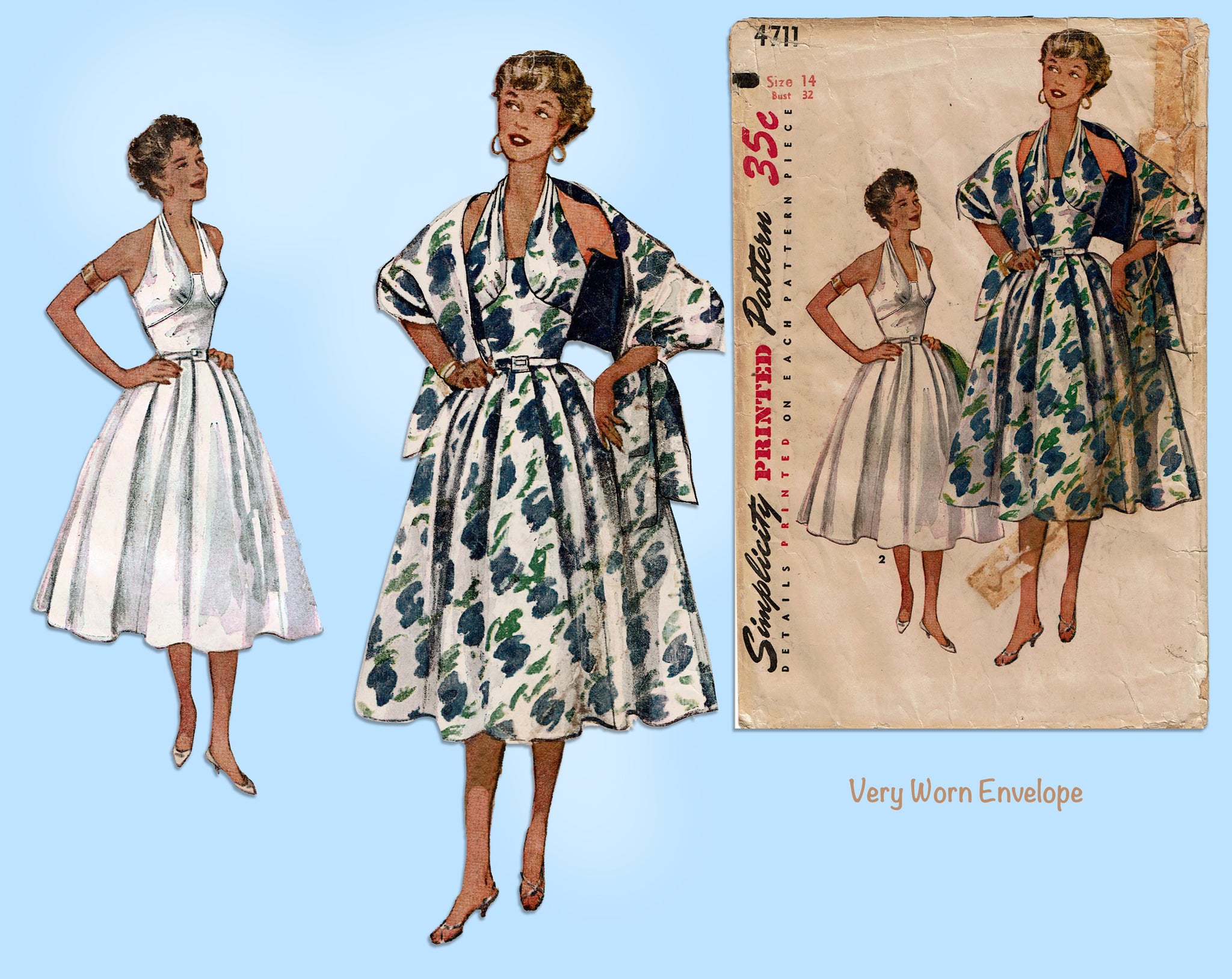 1950s Misses Halter Top and Skirt Advance 6146 Vintage Sewing Pattern Size  16 Bust 34