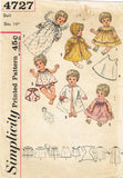 1960s Vintage Simplicity Sewing Pattern 4727 14 Inch Baby Doll Clothes Set