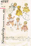 1960s Original Vintage Simplicity Sewing Pattern 4727 16in Baby Doll Clothes Set -Vintage4me2
