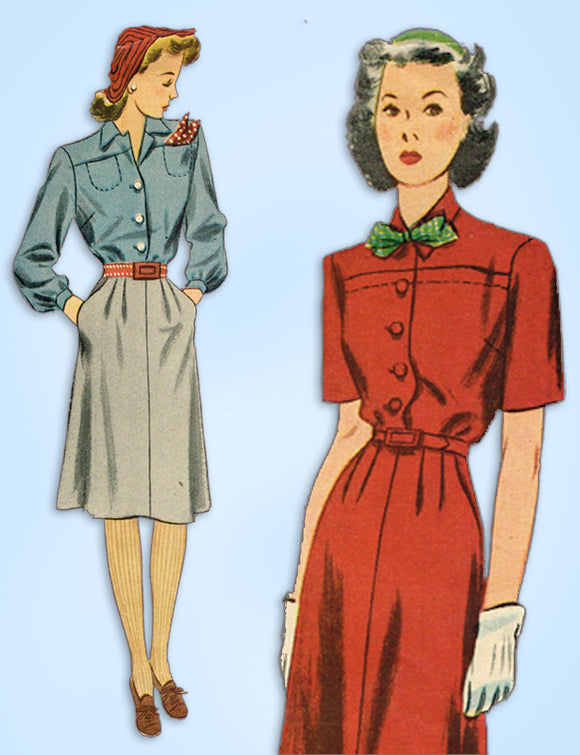 1940s Vintage Simplicity Sewing Pattern 4735 Misses WWII Shirtwaist Dress Sz 12