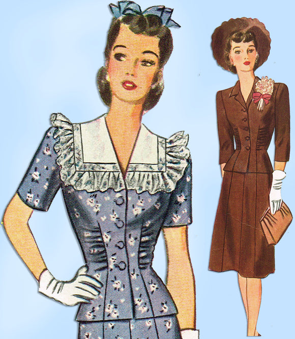 1940s Vintage Simplicity Sewing Pattern 4736 Misses WWII Rouched Suit Sz 36 Bust - Vintage4me2