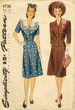 1940s Vintage Simplicity Sewing Pattern 4736 Misses WWII Rouched Suit Sz 34 Bust - Vintage4me2