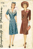 1940s Vintage Simplicity Sewing Pattern 4736 Misses WWII Rouched Suit Sz 36 Bust - Vintage4me2
