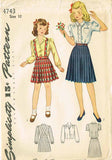 1940s Vintage Simplicity Sewing Pattern 4743 Uncut Girls Skirt and Blouse Sz 10
