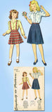 1940s Vintage Simplicity Sewing Pattern 4743 Uncut Girls Skirt and Blouse Sz 10