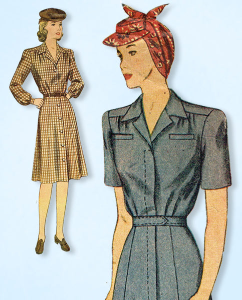 1940s Vintage Simplicity Sewing Pattern 4746 Iconic WWII Shirtwaist Dress Sz 32B