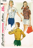 1950s Vintage Simplicity Sewing Pattern 4750 FF Misses Middy Blouse Jacket 31 B