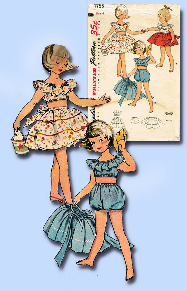 Simplicity 4755: 1950s Cute Toddler Girls Sun Suit Size 6 Vintage Sewi ...