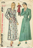 1940s Vintage Simplicity Sewing Pattern 4759 Misses WWII Housecoat Size 36 Bust