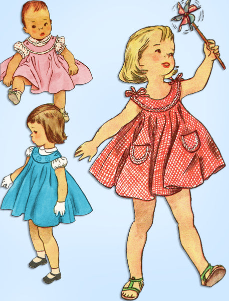 1950s Vintage Simplicity Sewing Pattern 4778 Baby Girls Dress or Jumper Size 1