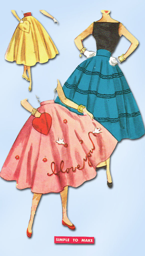 1950s Vintage Simplicity Sewing Pattern 4784 Easy Misses Circle Skirt Size 24 W