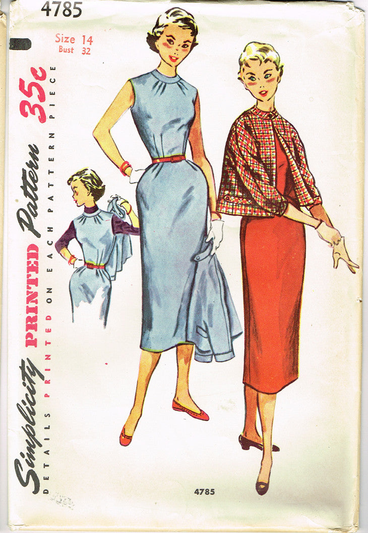 1950s Vintage Simplicity Sewing Pattern 4785 Uncut Misses Dress & Jack ...