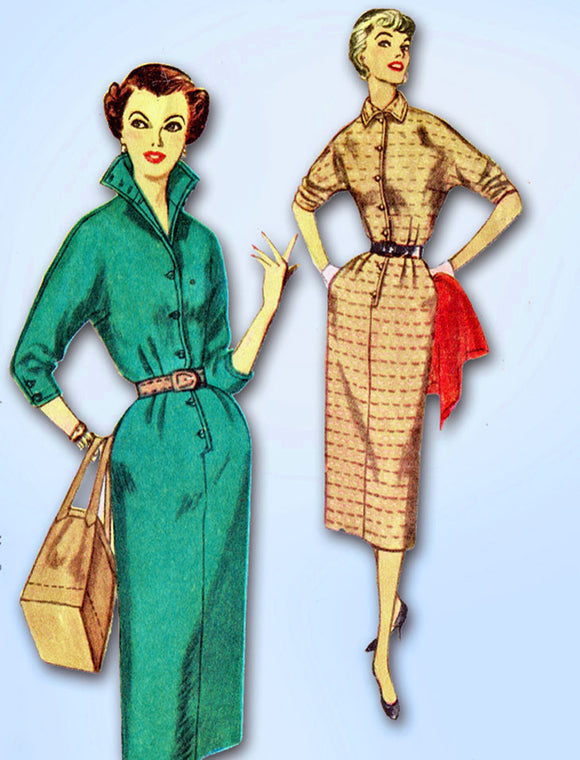 1950s Vintage Simplicity Sewing Pattern 4807 Misses Slender Shirtwaist Dress 32B