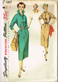 1950s Vintage Simplicity Sewing Pattern 4807 Misses Slender Shirtwaist Dress 32B