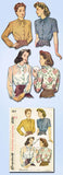 1940s Vintage Simplicity Sewing Pattern 4814 Misses Easy WWII Blouse Size 14 32B
