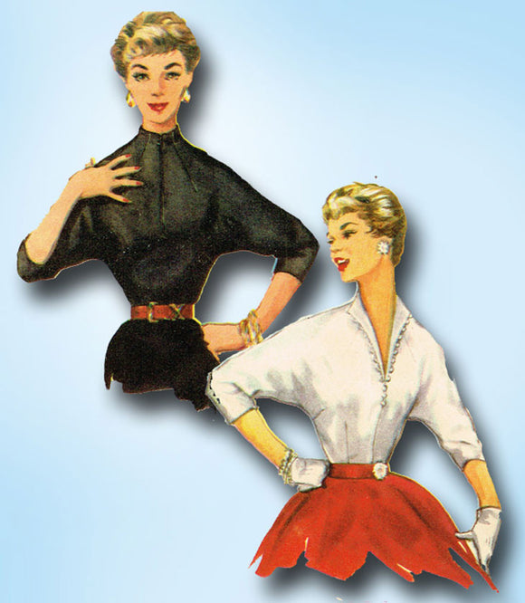 1950s Vintage Simplicity Sewing Pattern 4815 FF Misses Zipper Front Blouse Sz 12