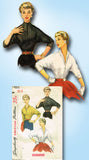 1950s Vintage Simplicity Sewing Pattern 4815 FF Misses Zipper Front Blouse Sz 12