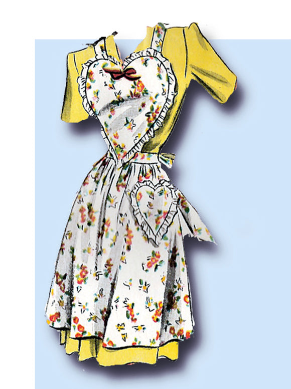 1940s Vintage Simplicity Sewing Pattern 4825 WWII Misses Heart Apron Sz Med