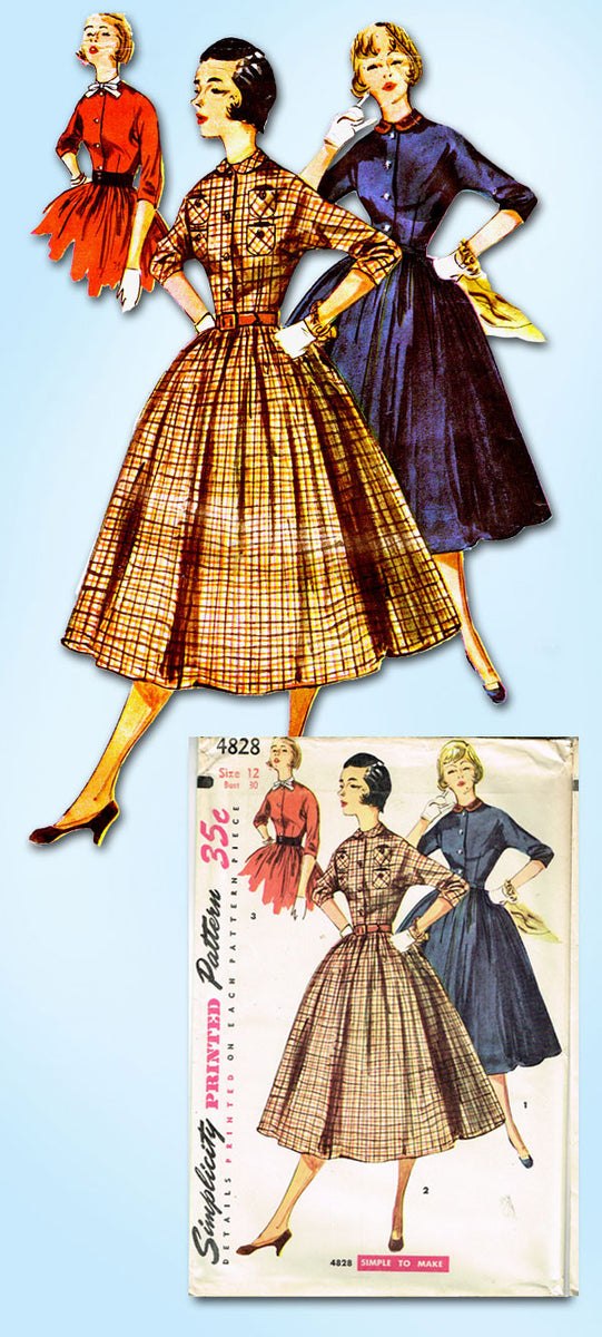 1950s Vintage Simplicity Sewing Pattern 4828 FF Misses Dress Size 30B ...