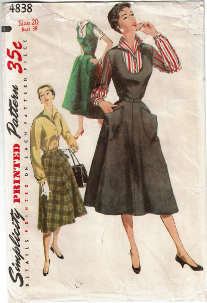 1950s Vintage Simplicity Sewing Pattern 4838 Charming Misses Dress or Jumper 38 B