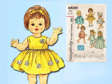 1960s Vintage Simplicity Sewing Pattern 4839 Uncut 18" Walking Baby Doll Clothes