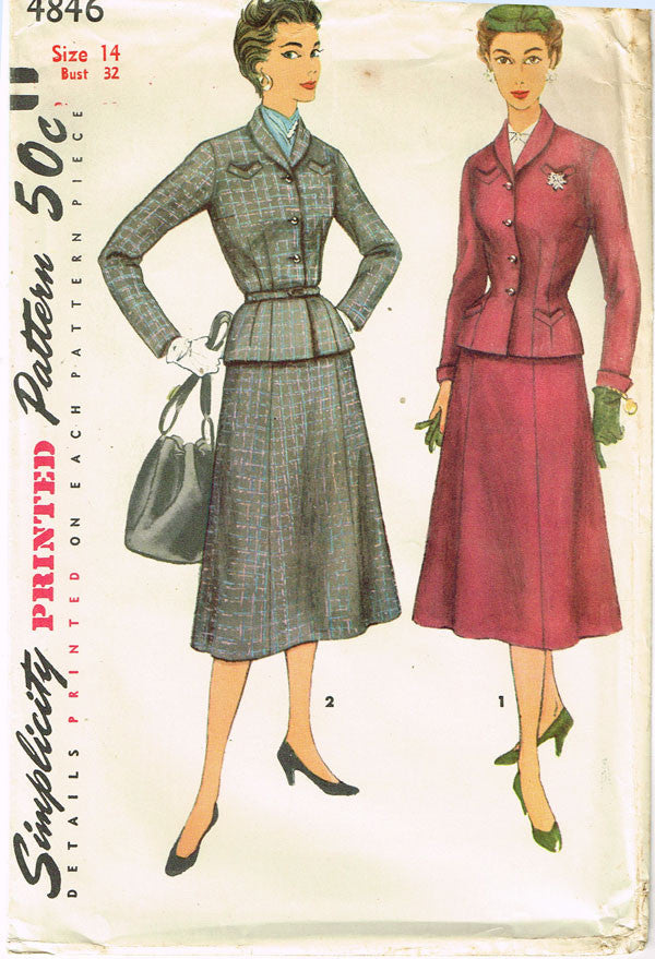 1950s Vintage Simplicity Sewing Pattern 4846 Uncut Misses Peplum Suit ...