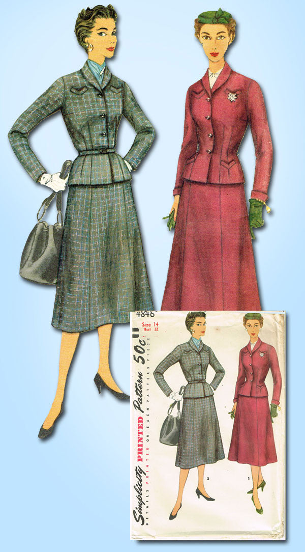 1950s Vintage Simplicity Sewing Pattern 4846 Uncut Misses Peplum Suit ...