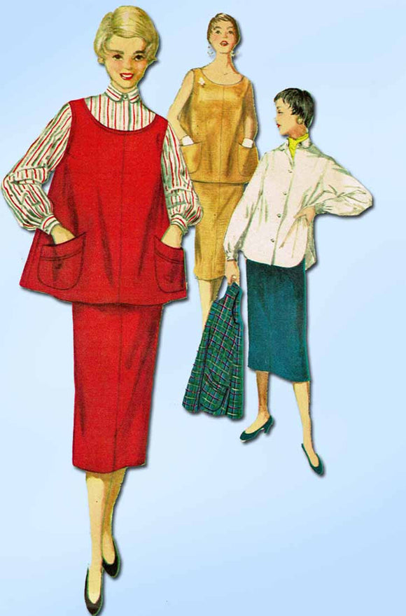 1950s Vintage Simplicity Sewing Pattern 4847 FF Misses Maternity Skirt & Top 32B