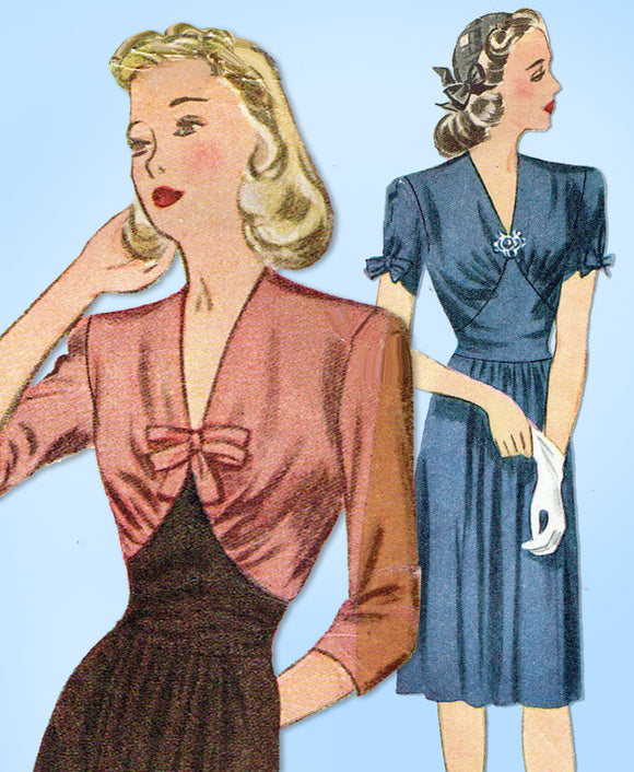 1940s Original Vintage Simplicity Pattern 4850 Easy WWII Cocktail Dress Sz 34 B