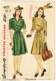 Simplicity 4855: 1940s Misses WWII Street Dress Size 30 B Vintage Sewing Pattern