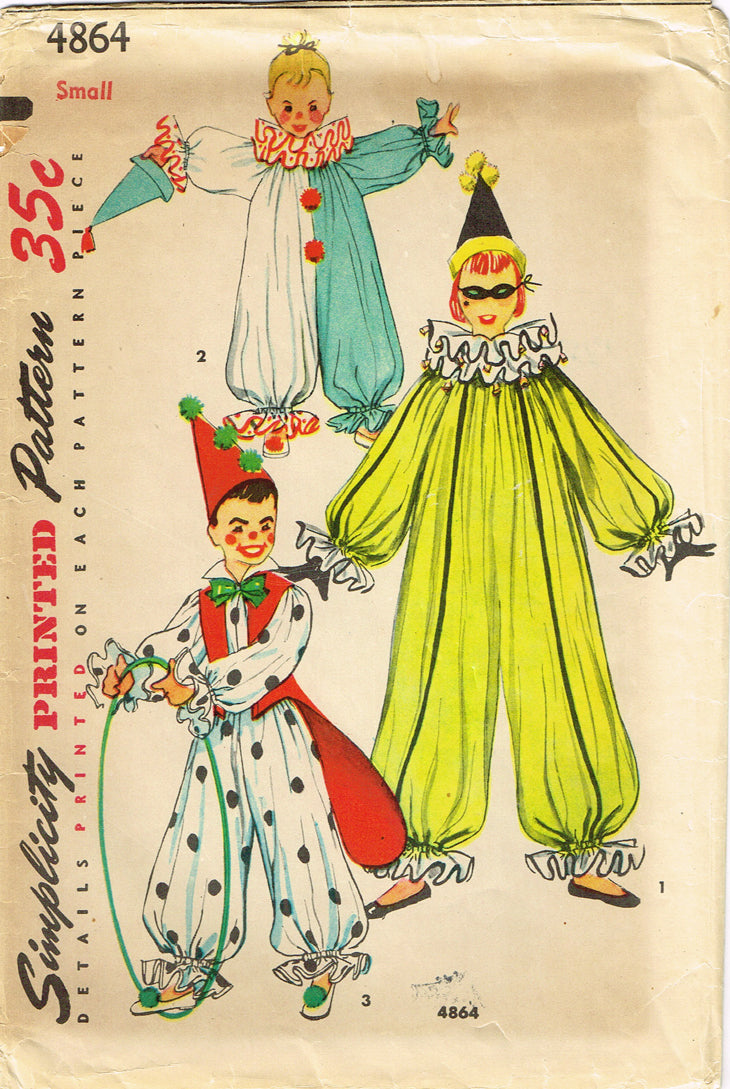 1950s VTG Simplicity Pattern 4864 Toddler Boy or Girls Clown