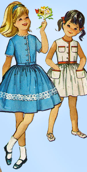 1960s Vintage Simplicity Sewing Pattern 4869 Uncut Girls Shirtwaist Dress Size 10