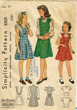 1940s Vintage Simplicity Sewing Pattern 4896 WWII Girls Dress or Jumper Size 10