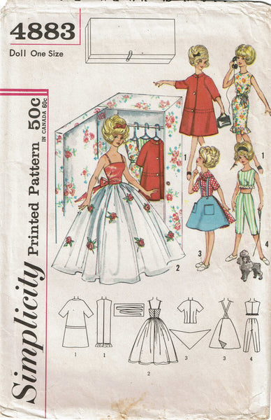 1960s Vintage Simplicity Sewing Pattern 4883 Cute 11inch Tammy Doll Clothes Set