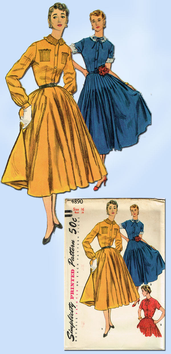 1950s Vintage Simplicity Sewing Pattern 4890 FF Misses Tucked Dress ...