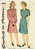 Simplicity 4906: 1940s Charming Misses WWII Dress Sz 36 B Vintage Sewing Pattern