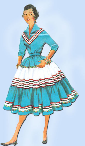 1950s Vintage Simplicity Sewing Pattern 4916 Uncut Misses' Squaw Dress Size 14