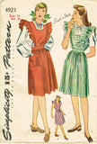 1940s Vintage Simplicity Sewing Pattern 4921 Easy WWII Pinafore Dress Sz 32 Bust