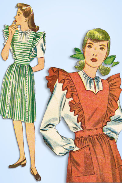 1940s Vintage Simplicity Sewing Pattern 4921 Easy WWII Pinafore Dress Sz 32 Bust