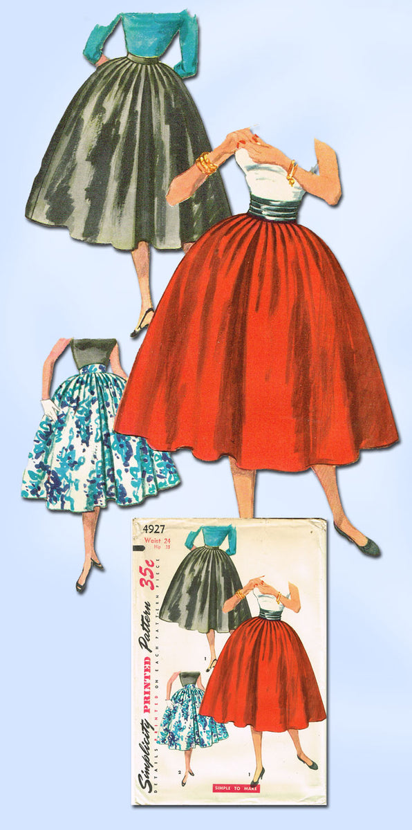 1950s Vintage Simplicity Sewing Pattern 4927 FF Misses Circle Skirt Ea ...