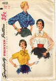 1950s Misses Simplicity Sewing Pattern 4931 Uncut Misses Blouse Size 14 32B