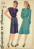 Simplicity 4936: 1940s Charming Misses WWII Dress Sz 32 B Vintage Sewing Pattern
