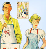 1950s Vintage Simplicity Sewing Pattern 4939 Easy Family Apron Set Fits All