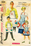 1950s Vintage Simplicity Sewing Pattern 4939 Easy Family Apron Set Fits All